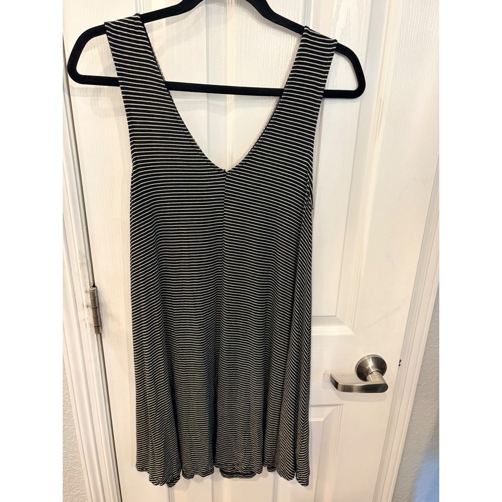 American Eagle Mini Dress Black White Striped V-Neck Sleeveless Swing Knit S